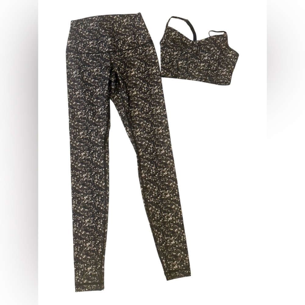 Lululemon Shine High Rise Sequin Print Legging and Sports Bra Set